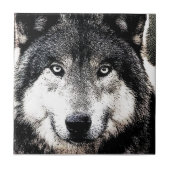 ウルフアイズ – 白黒の野生動物のアートワーク タイル (正面)