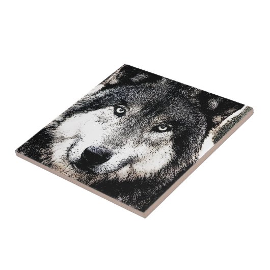ウルフアイズ – 白黒の野生動物のアートワーク タイル (側面)