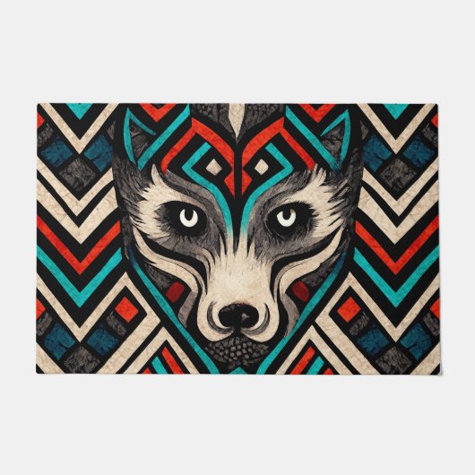 ウルフアステカ顔 ドアマット (正面)