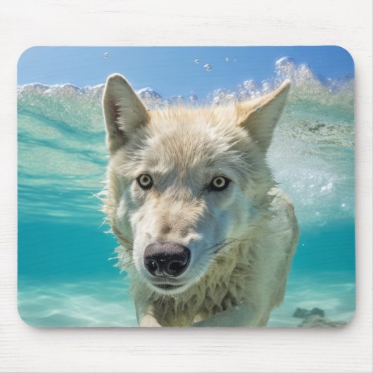 ウルフアニマルおもしろい遊自然の水を出る マウスパッド (正面)