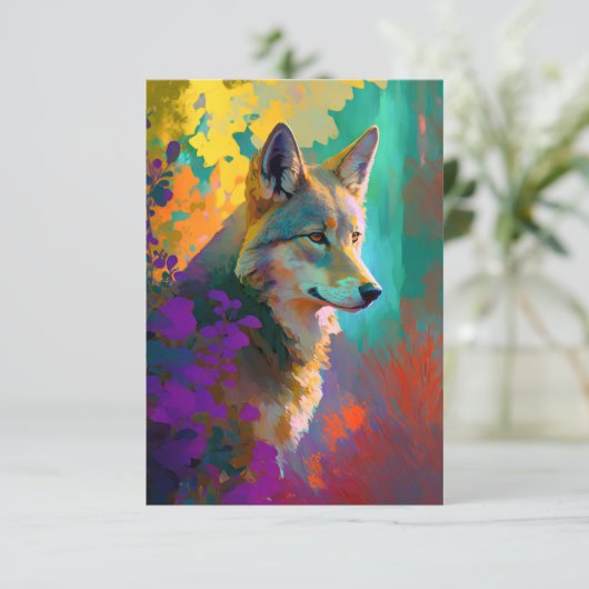 ウルフアニマルポートレート絵画の野生動物アウトドア サンキューカード (スタンド正面)