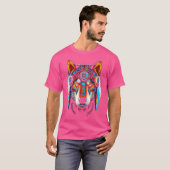 ウルフアニメ抽象芸術アートアニマル顔ウルフ Tシャツ (正面フル)