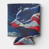 ウルフアメリカ国旗の満月 缶クーラー (正面)