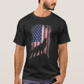 ウルフアメリカ国旗誇りを持ったアメリカ愛国者ウルフ恋人 Tシャツ (正面)