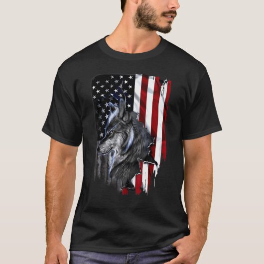 ウルフアメリカ国旗 Tシャツ (正面)