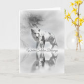 ウルフアンドフクロウ冬至ホリデーカード カード (黄色い花)