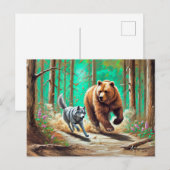 ウルフアンドベアーチェイスパステルチョークフォレストシーン ポストカード (正面/裏面)
