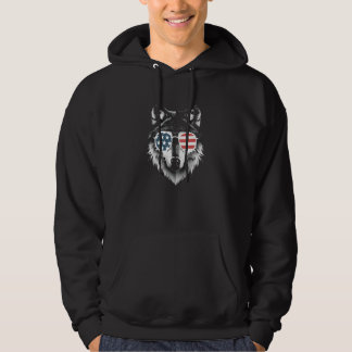 ウルフアートとアメリカ国旗のサングラス パーカ