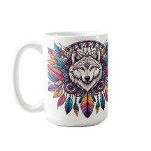 ウルフイラストレーションwithドリームキャッチャーBohemianスタイル