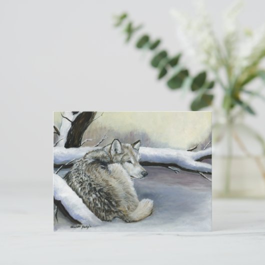 ウルフインザスノーアニマルアートポストカード ポストカード (スタンド正面)