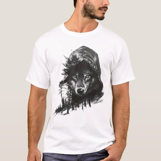 ウルフインフード付きスウェットシャツ二重露出 Tシャツ (正面)