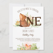 ウルフウッドランズ秋最初の誕生日テンプレート 招待状 (正面)