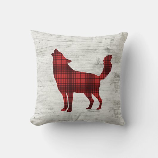 ウルフウッドランド樺の木ロードバッファロープレイド クッション (正面)