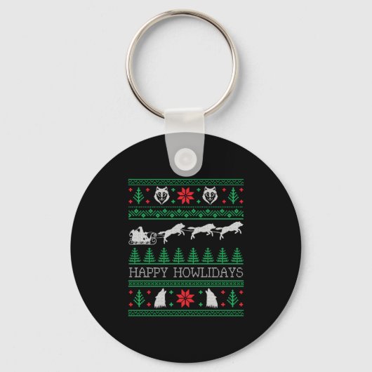 ウルフウルフおもしろい恋人の醜いクリスマスセーター キーホルダー (正面)