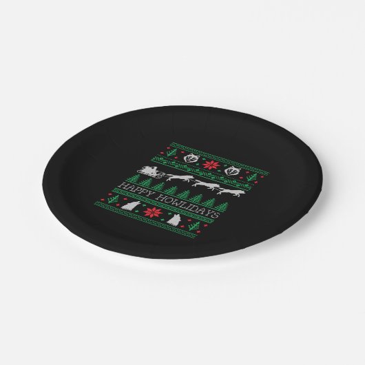 ウルフウルフおもしろい恋人の醜いクリスマスセーター ペーパープレート (アングル)