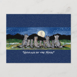 ウルフウルフムーンお洒落ウォーター色はがき ポストカード