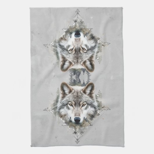 ウルフウルブズ動物自然野生動物アート キッチンタオル (縦)