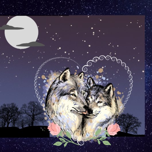 ウルフカップルムーン&スターズ装飾用クッション クッション