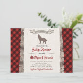 ウルフカブプレイド冬の森の赤ちゃんシャワー男の子 招待状 (スタンド正面)