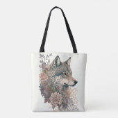 ウルフカラフルと花模様自然の水色 トートバッグ (裏面)