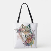 ウルフカラフルと花模様自然の水色 トートバッグ (裏面)