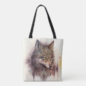 ウルフカラフルと花模様自然の水色 トートバッグ (裏面)