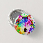 ウルフカラフルウォーターカラーアート 缶バッジ (正面&裏面)