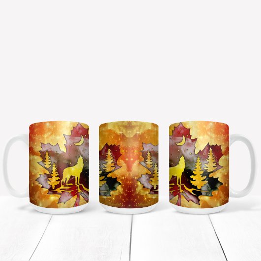 ウルフカラフルシルエットとナイトスカイデザイン コーヒーマグカップ