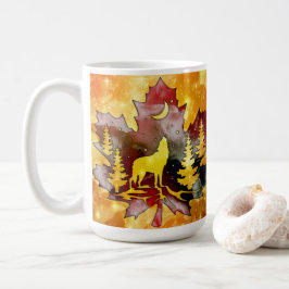 ウルフカラフルシルエットとナイトスカイデザイン コーヒーマグカップ