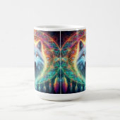 ウルフカラフルポートレートとドリームキャッチャー コーヒーマグカップ (中央)