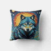 ウルフカラフルモザイクイラストレーション威厳のある クッション (裏面)
