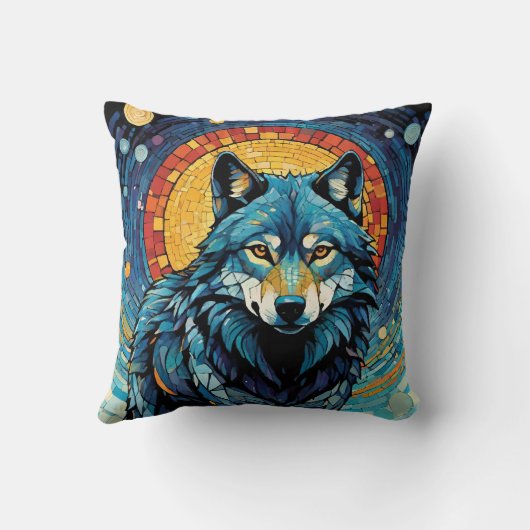 ウルフカラフルモザイクイラストレーション威厳のある クッション (裏面)