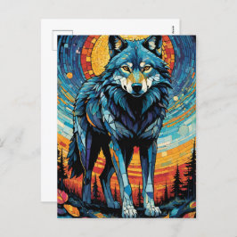 ウルフカラフルモザイクイラストレーション威厳のある シーズンポストカード