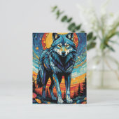 ウルフカラフルモザイクイラストレーション威厳のある シーズンポストカード (スタンド正面)