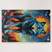 ウルフカラフルモザイクイラストレーション威厳のある ジグソーパズル (横)