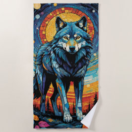 ウルフカラフルモザイクイラストレーション威厳のある ビーチタオル