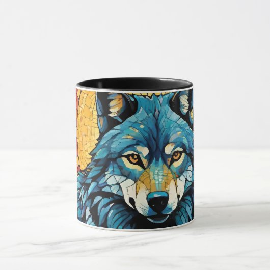 ウルフカラフルモザイクイラストレーション威厳のある マグカップ (中央)