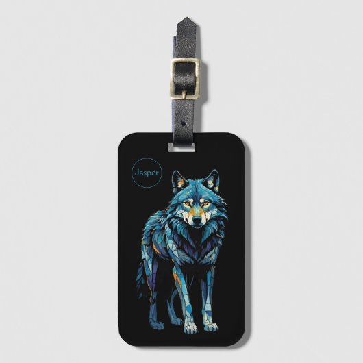 ウルフカラフルモザイクイラストレーション威厳のある ラゲッジタグ (正面縦)