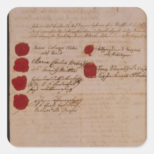 ウルフガング、モーツァルト、ウェーバーの婚姻証明書 スクエアシール (正面)