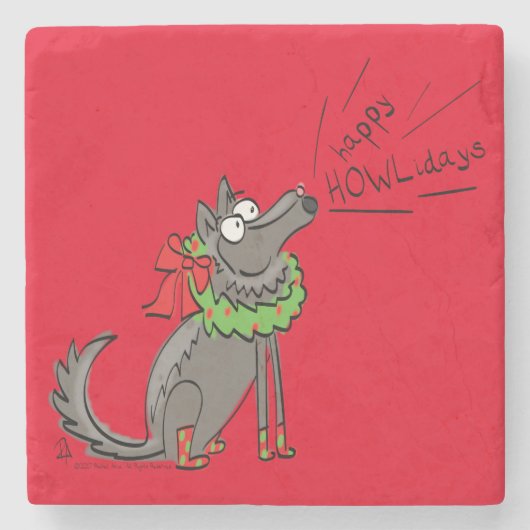 ウルフクリスマスおもしろいかわいい子たち ストーンコースター (正面)