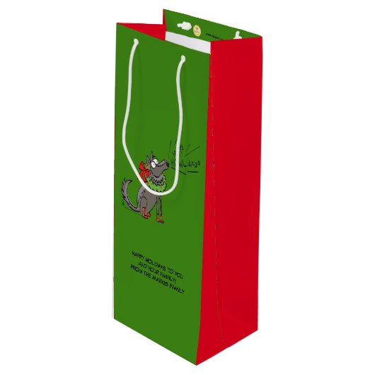 ウルフクリスマスおもしろいの子どもかわいい ワインギフトバッグ (正面アングル)