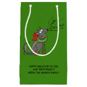 ウルフクリスマスハッピーハウリーおもしろいズ スモールペーパーバッグ (正面)