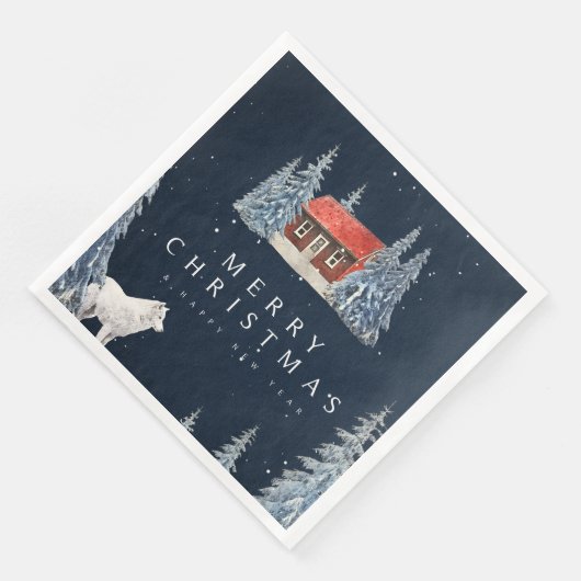 ウルフクリスマス付き冬のウッドランド冬のキャビン (コーナー)