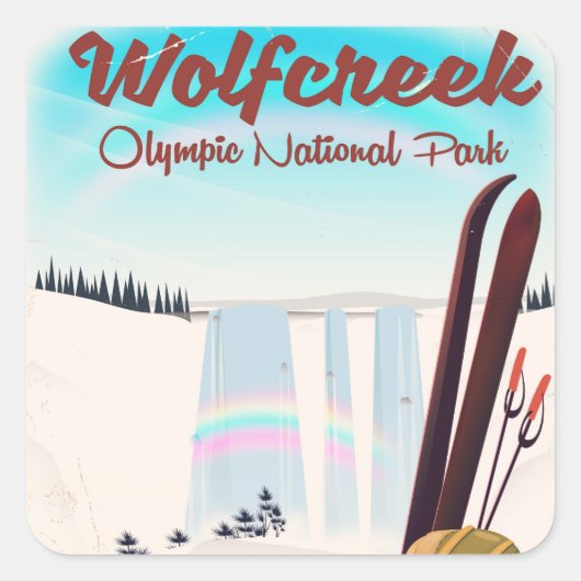 ウルフクリークオリンピック国立公園旅行ポスター。 スクエアシール (正面)