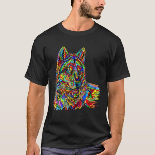 ウルフクールカラフル顔1 Tシャツ (正面)