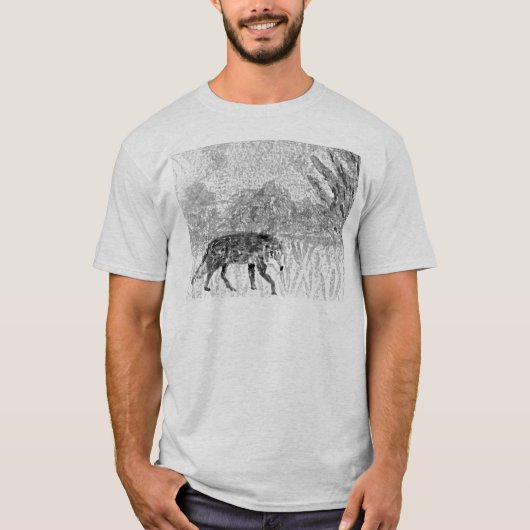ウルフグレイ野生動物のスケッチ Tシャツ (正面)
