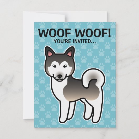 ウルフグレー アラスカンマラミュート 犬 イラスト 招待状 (正面)