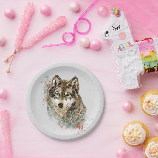 ウルフコード感動的水彩野生動物 ペーパープレート (パーティー)
