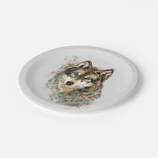 ウルフコード感動的水彩野生動物 ペーパープレート (アングル)