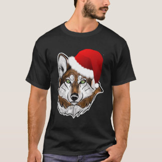ウルフサンタハットクリスマス長袖シャツ Tシャツ